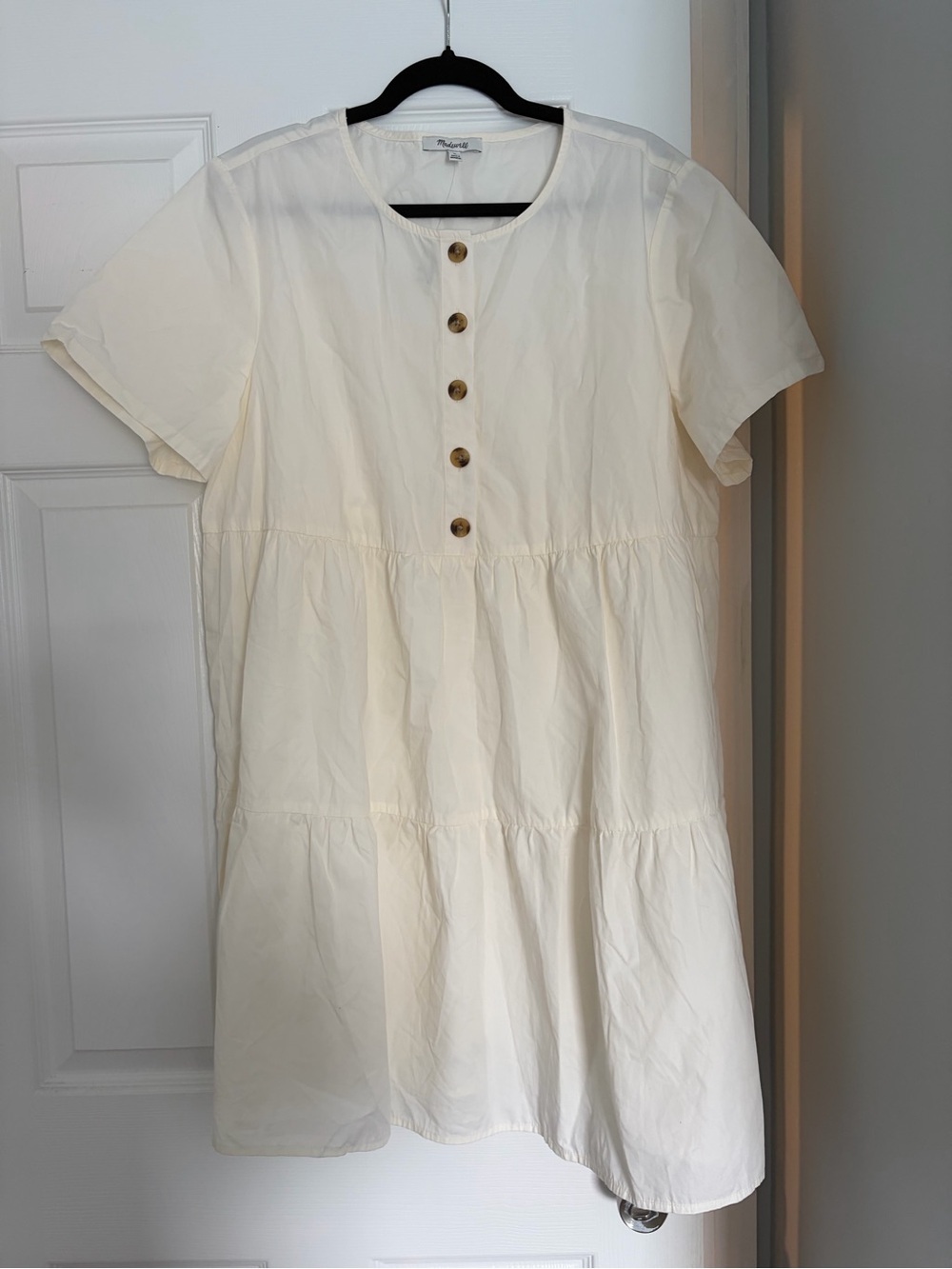 Madewell Women’s Off-White 100% Cotton Short-Sleeve Tiered Mini Dress XL NWT - Picture 13 of 14